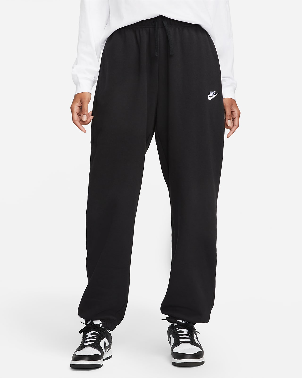 Overdimensionerede Nike Sportswear Club Fleece-sweatpants med mellemhøj talje til kvinder