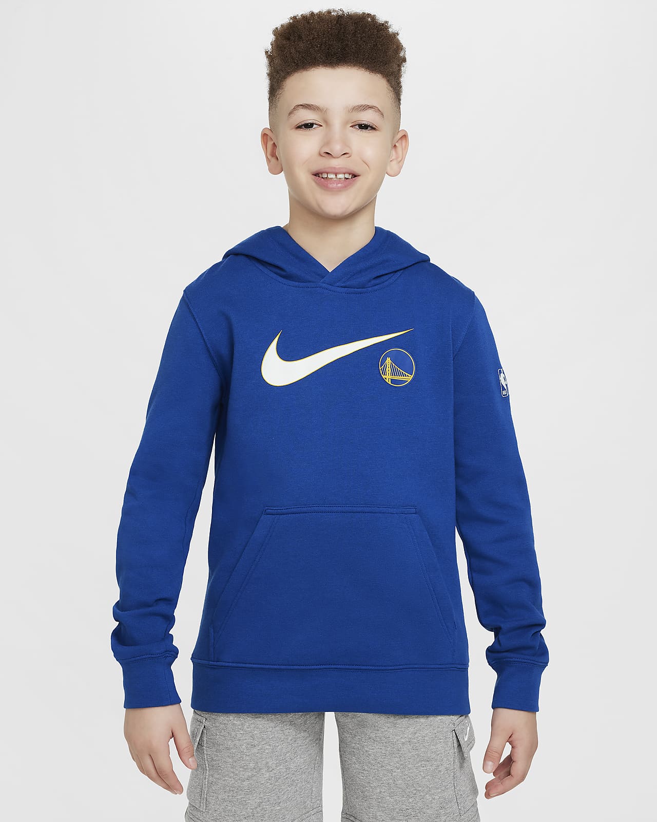 Golden State Warriors Club Fleece Essential Nike NBA-hættetrøje til større børn (drenge)