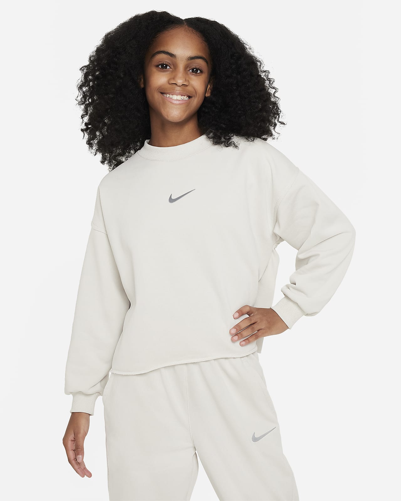Bluza dresowa z półokrągłym dekoltem dla dużych dzieci (dziewcząt) Dri-FIT Nike Sportswear
