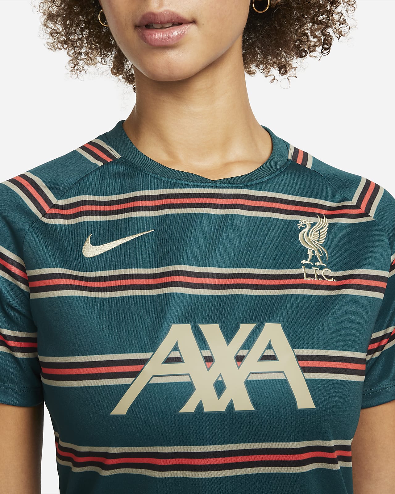 Prenda para la parte superior de fútbol de manga corta para antes del  partido para mujer del Liverpool FC. Nike MX