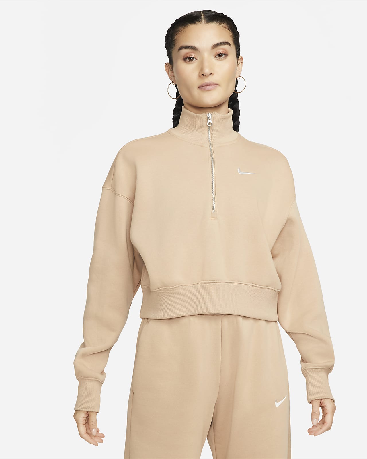 Kort sweatshirt Nike Sportswear Phoenix Fleece med halv dragkedja för kvinnor