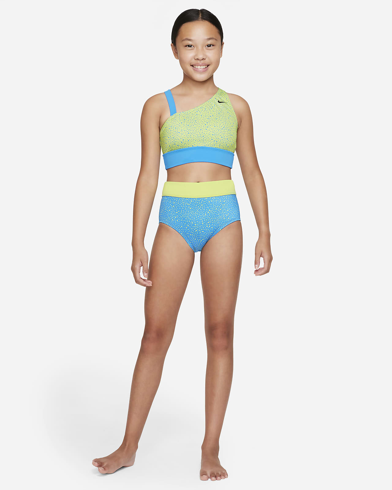 sólido Hablar en voz alta misericordia Conjunto de top asimétrico y bikini de cintura alta Nike Water Dots para  niña talla grande. Nike.com