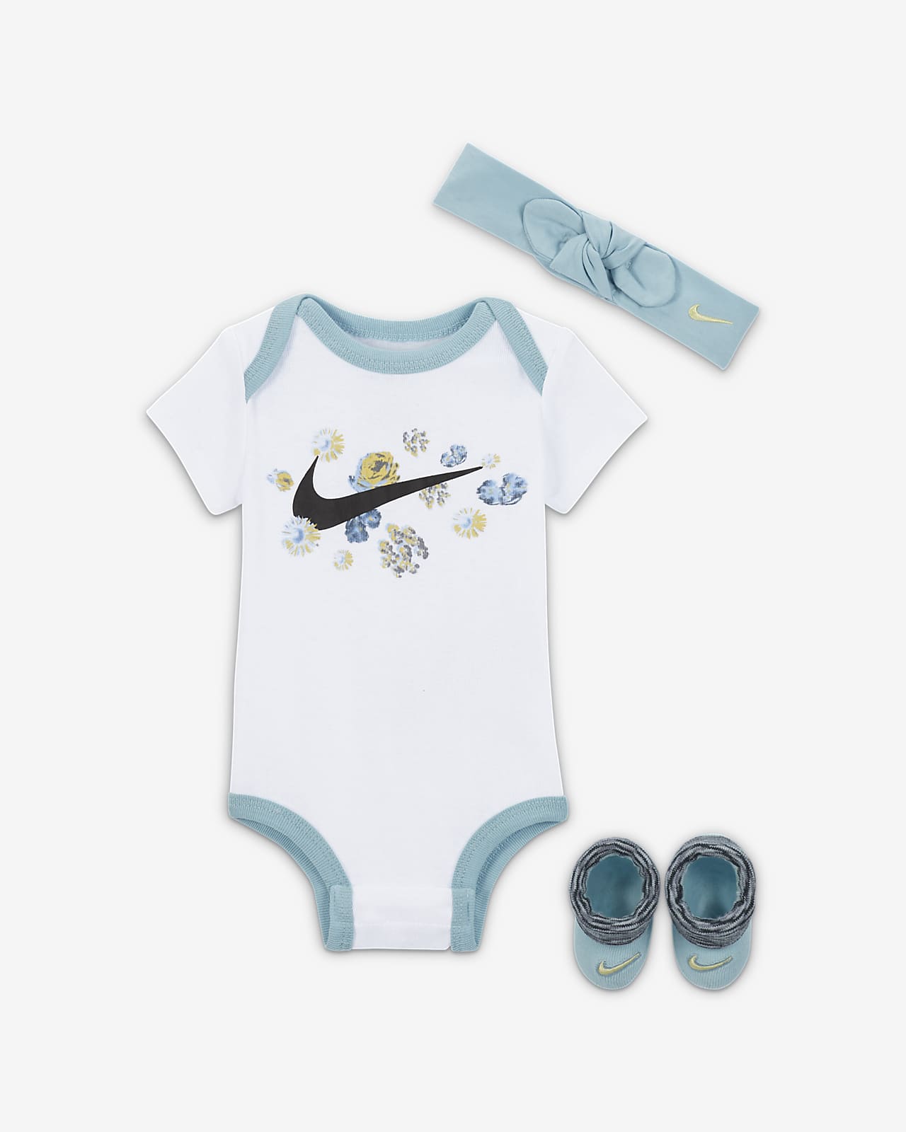 Nike Floral 3-Piece Bodysuit Box Set Baby Bodysuit Set. Nike LU