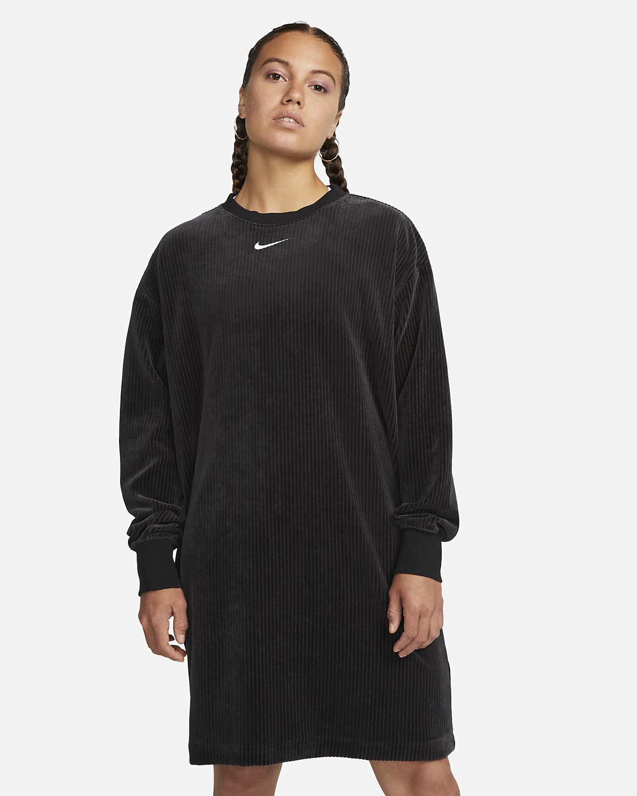Nike Sportswear Women's Velour Long-Sleeve Crew-Neck Dress