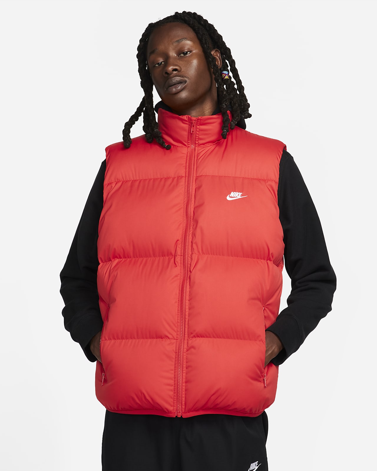 Men's Sports Puffer Hooded Jacket in Bright Red