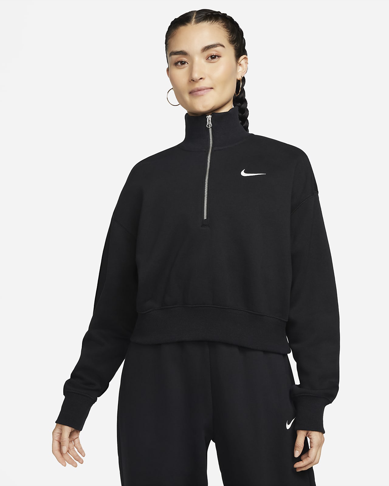 Felpa corta oversize con zip a metà lunghezza Nike Sportswear Phoenix Fleece – Donna