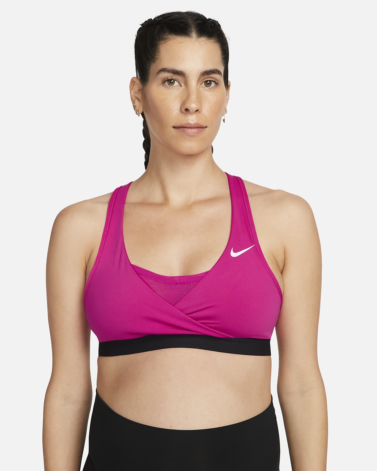 nike training mid support swoosh bra in white