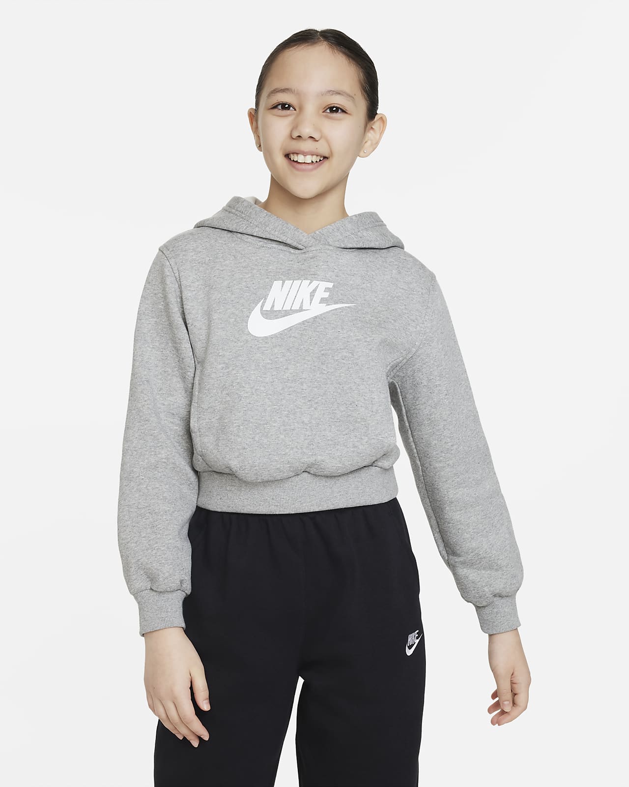 Kort Nike Sportswear Club Fleece-hættetrøje større børn (piger). Nike