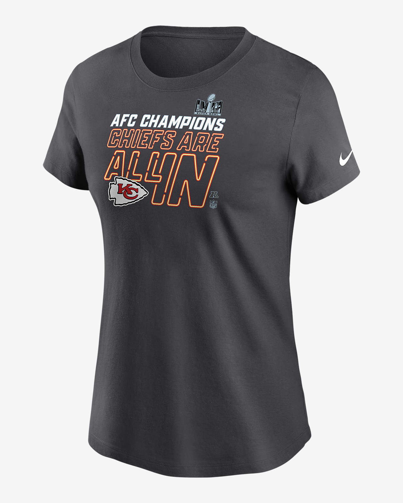 Kansas City Chiefs 2023 AFC Champions Trophy Women's Nike NFL T-Shirt.