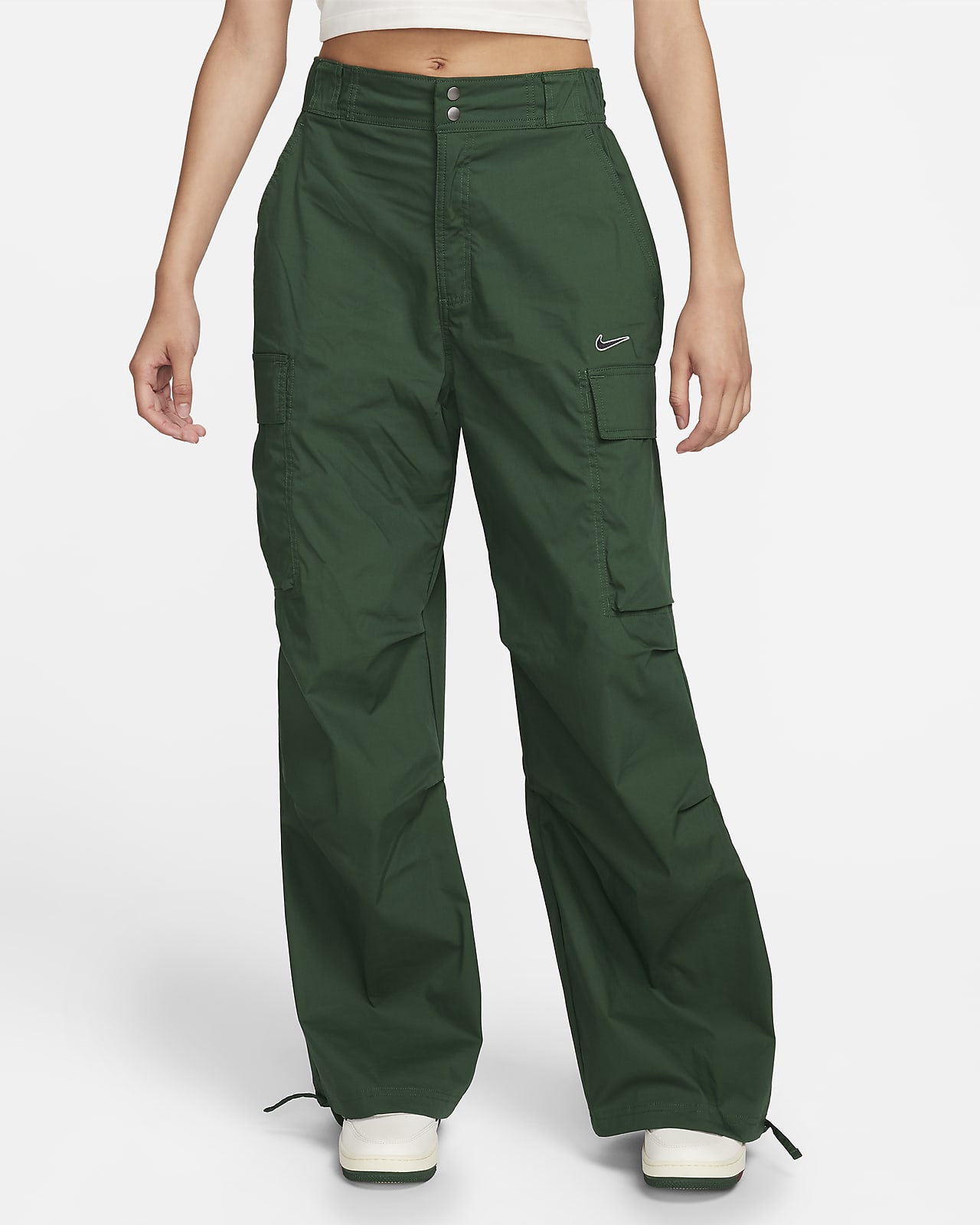 Pantalon cargo taille haute vert foncé femme