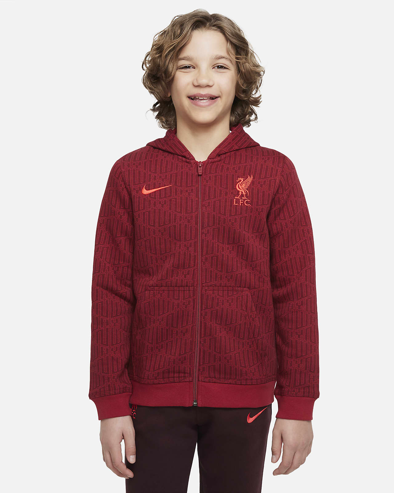 Dzianinowa bluza z kapturem i zamkiem na całej długości dla dużych dzieci Liverpool F.C.