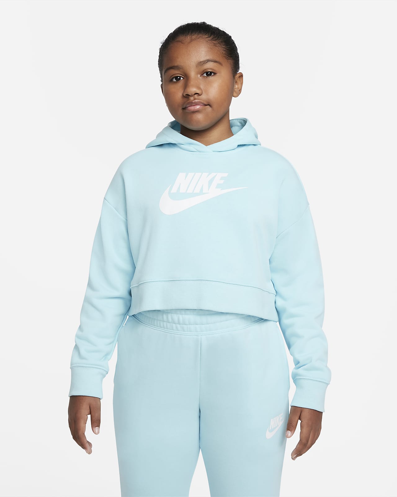 Nike Sportswear Club Big Kids' (Girls') French Terry Cropped Hoodie (Extended Size)