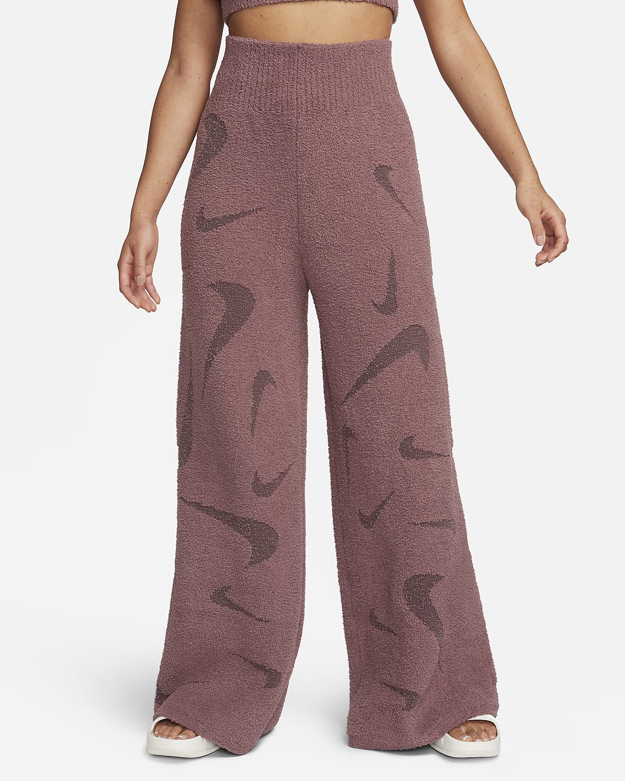 High-Waisted Wide-Leg Knit Pants in Pink
