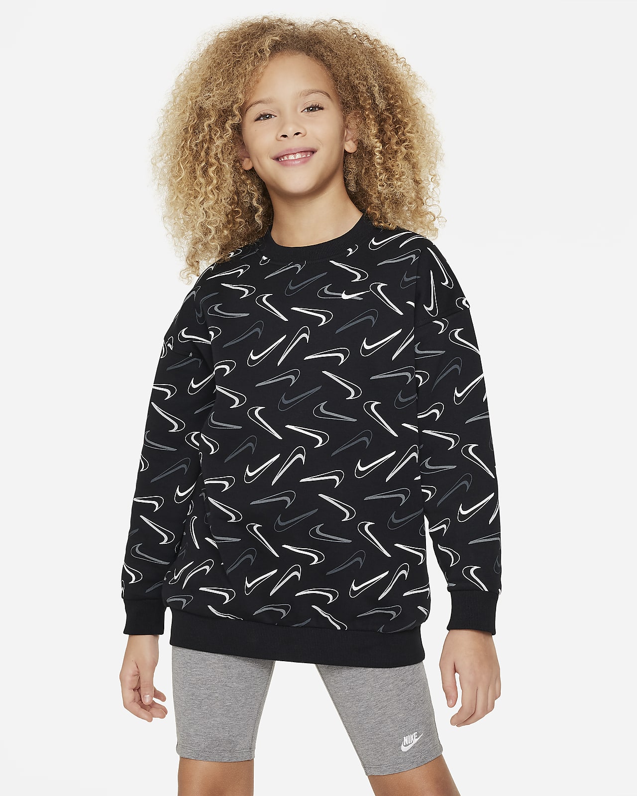Bluza dresowa o kroju oversize z półokrągłym dekoltem dla dużych dzieci (dziewcząt) Nike Sportswear Club Fleece