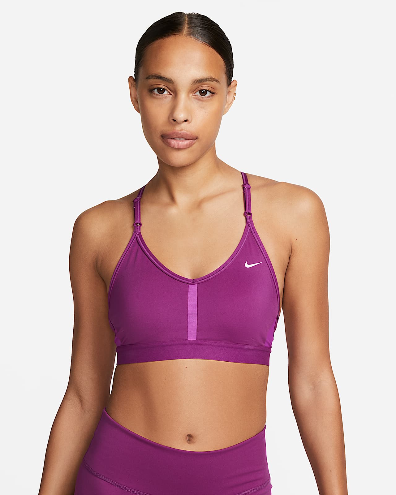 Bra imbottito a sostegno leggero con scollo a V Nike Indy – Donna