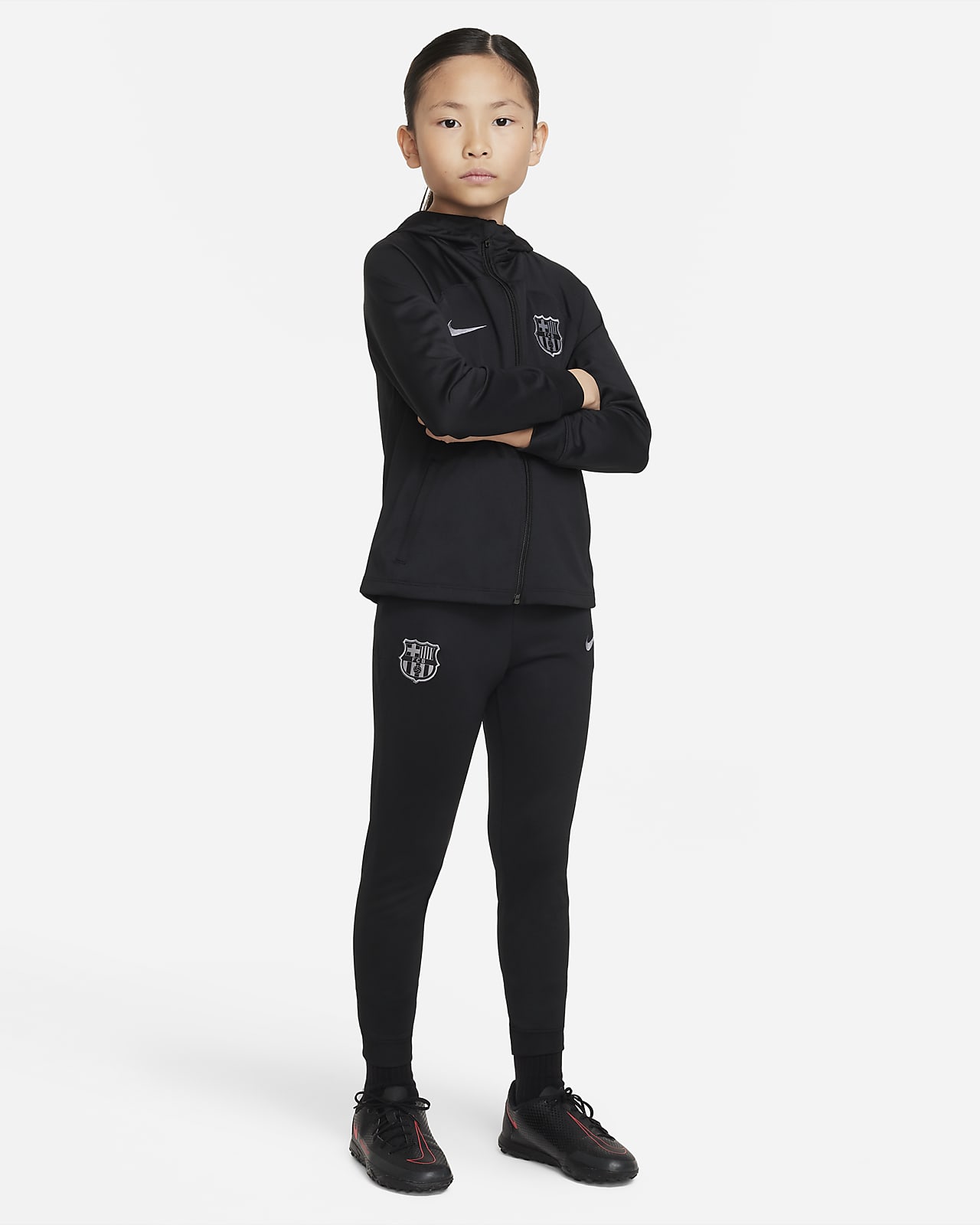 FC Barcelona Strike Nike Dri-FIT Fußball-Trainingsanzug mit Kapuze für jüngere Kinder