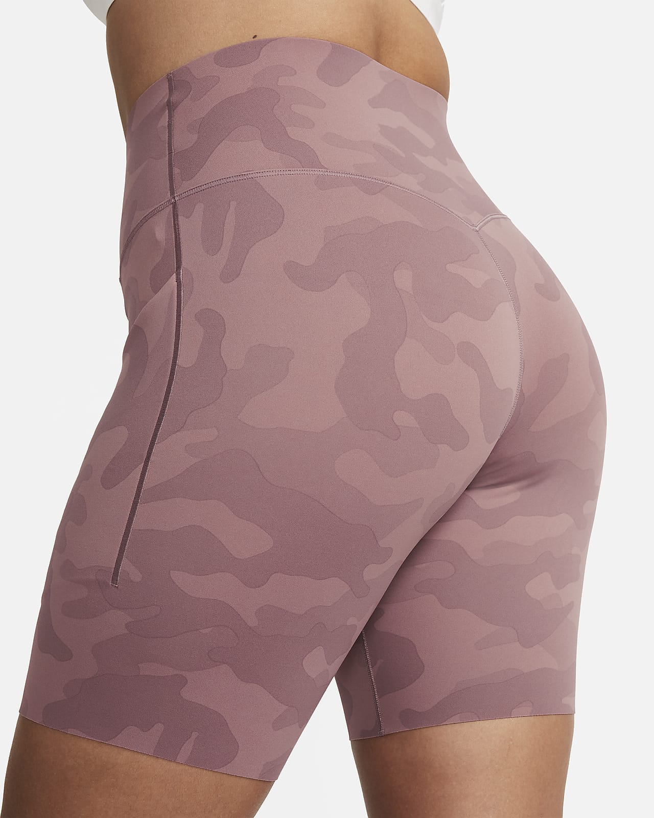 Nike Women\'s Pockets. with Universa High-Waisted Medium-Support Shorts Camo Biker 8\