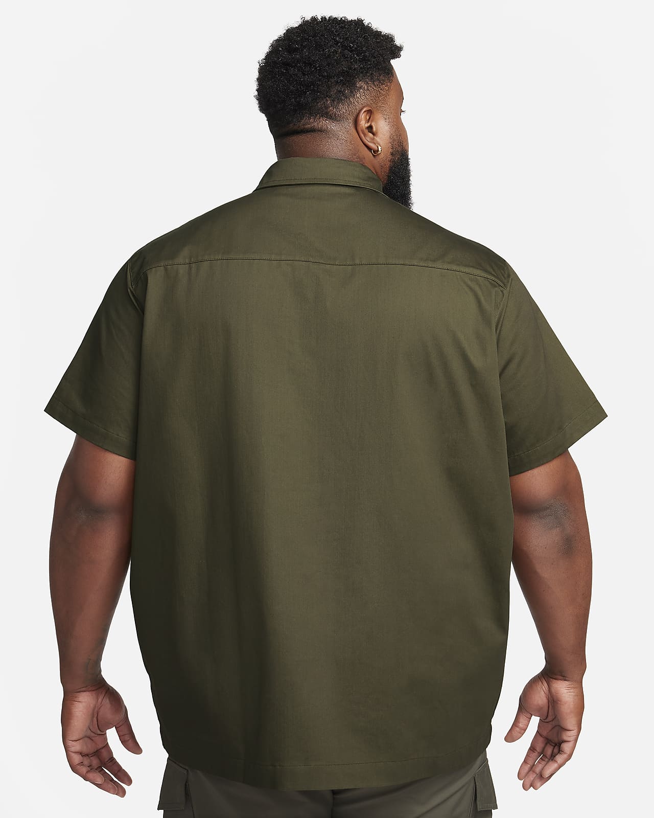 Shirts Nike Life Men's Woven Military Short-Sleeve Button-Down Shirt Oil  Green/ White