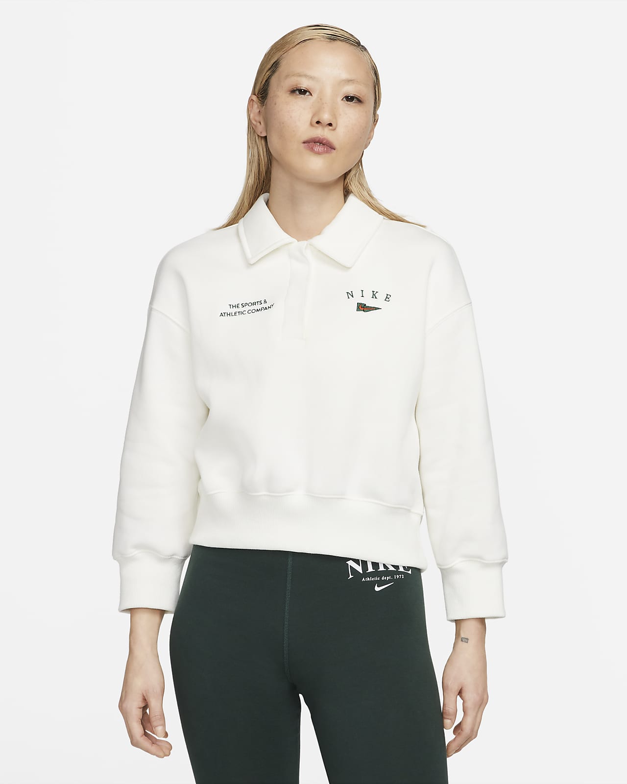 เสื้อวอร์มโปโลเอวลอยผ้าฟลีซขนาดโอเวอร์ไซส์ผู้หญิง Nike Sportswear