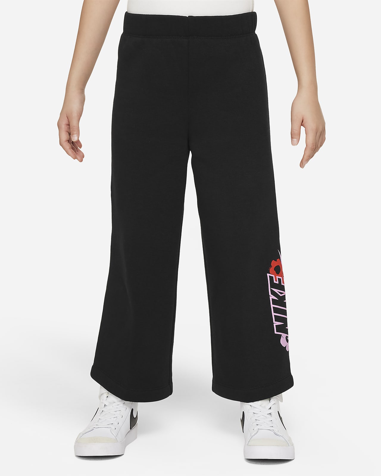 Nike Floral Fleece-bukser med brede ben til mindre børn