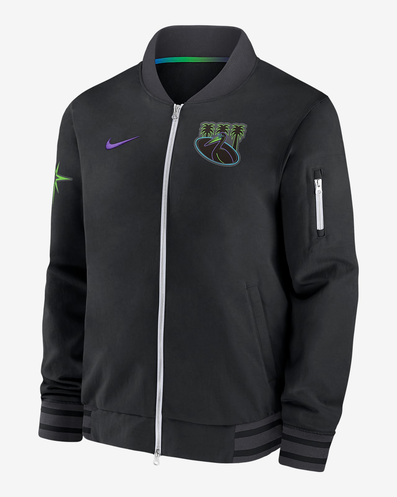 Chamarra bomber Nike de la MLB de cierre completo para hombre Tampa Bay Rays Authentic Collection City Connect Game Time