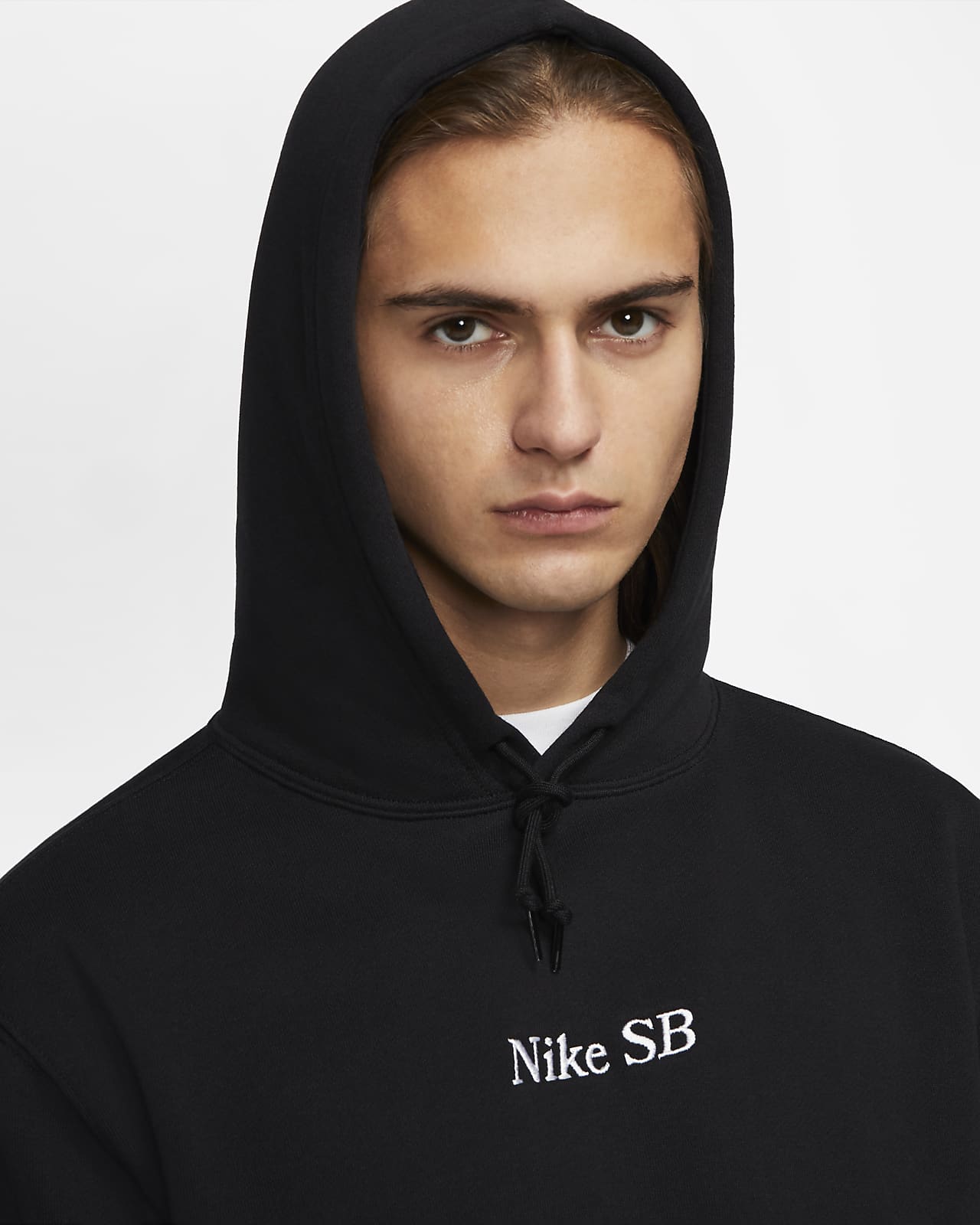 nike sb embroidered logo hoodie in black