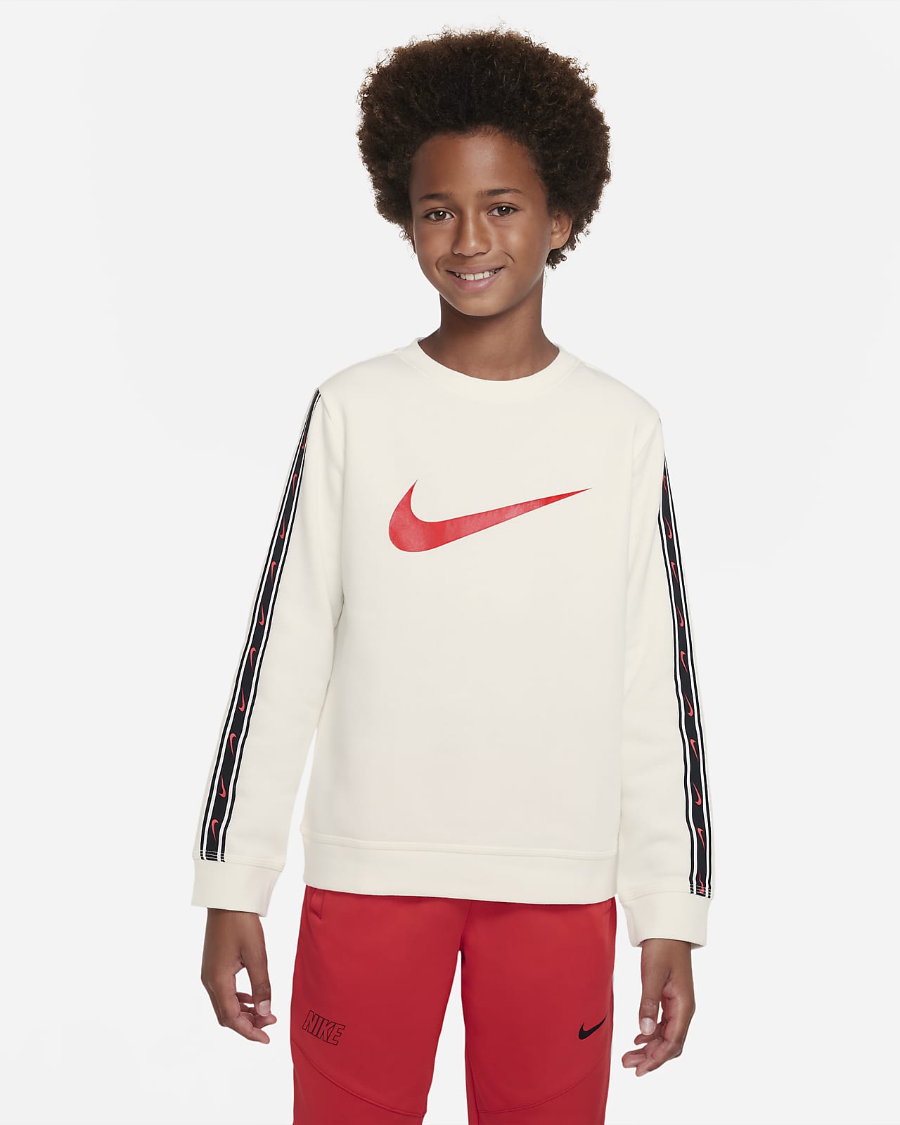 Sweat-shirt à col ras-du-cou en tissu Fleece Nike Sportswear Repeat pour garçon plus âgé