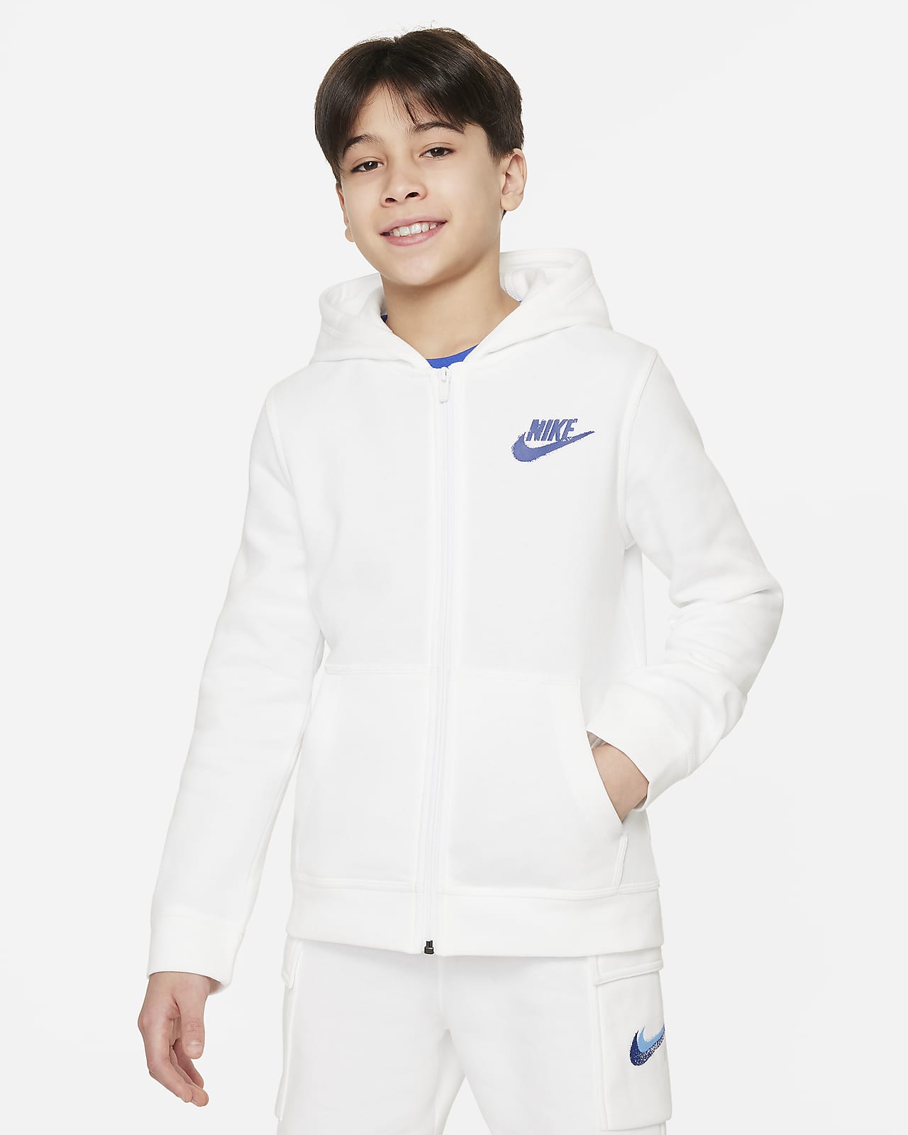 Hoodie de lã cardada com fecho completo e grafismo Nike Sportswear Júnior (Rapaz)