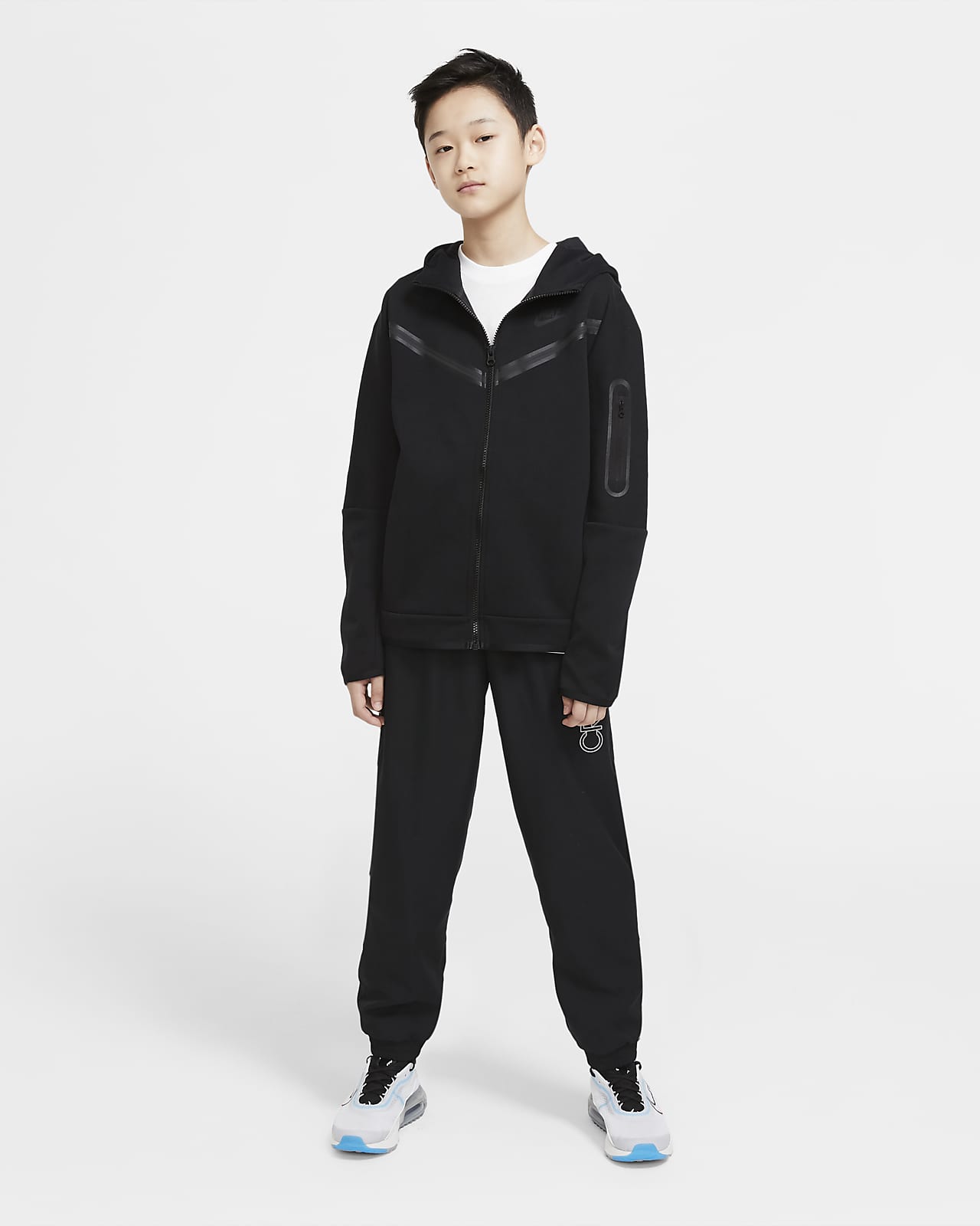 Nike Sweat à Capuche NSW Tech Fleece - Noir/Gris/Blanc Enfant