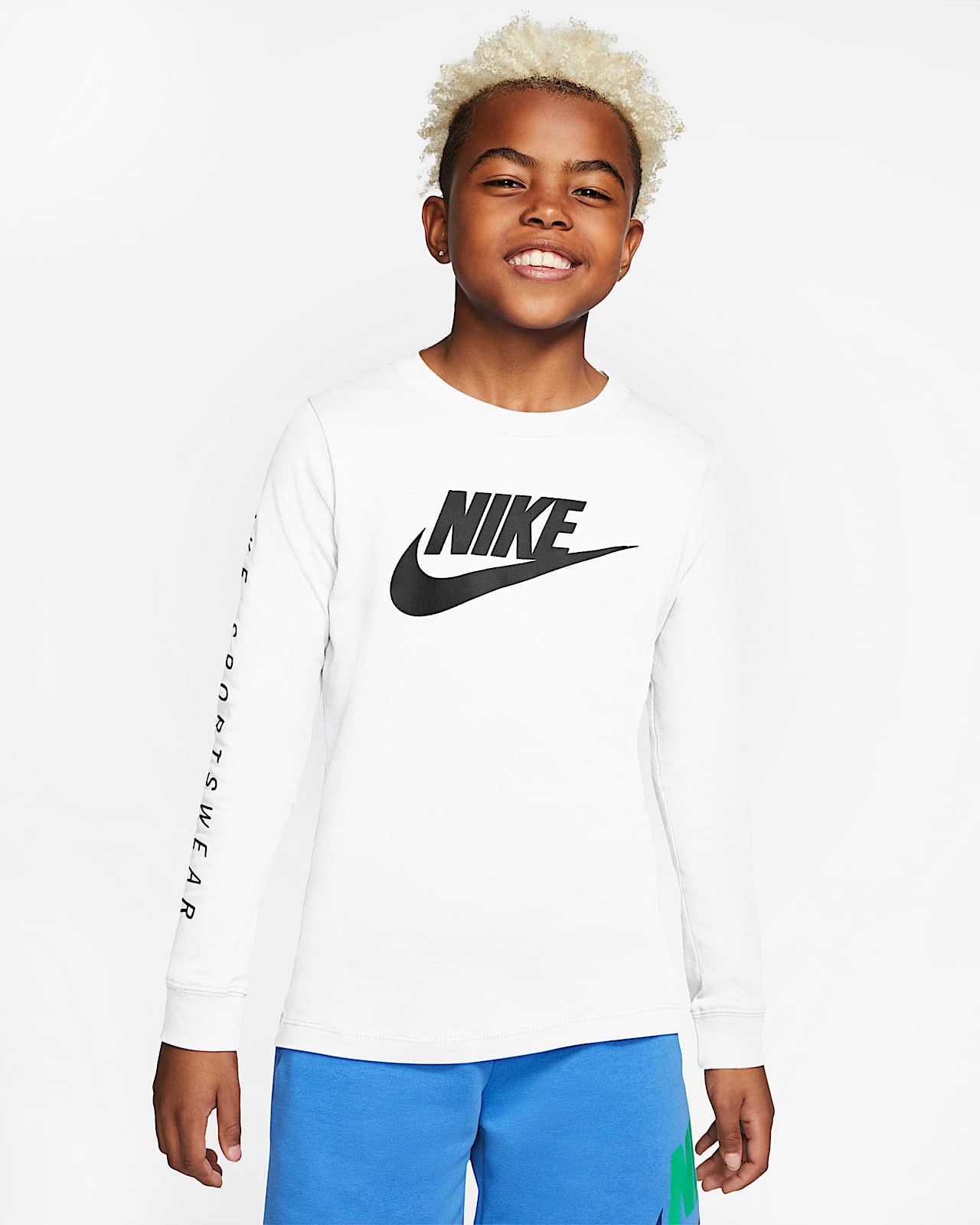 Nike Sportswear langermet T skjorte til store barn (gutt Nike Sportswear langermet T skjorte med trykk til store barn