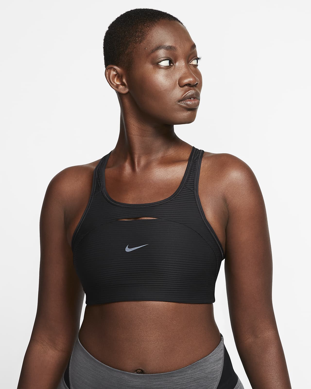 Nike Swoosh gestreifter Sport-BH mit mittlerem Halt für ...