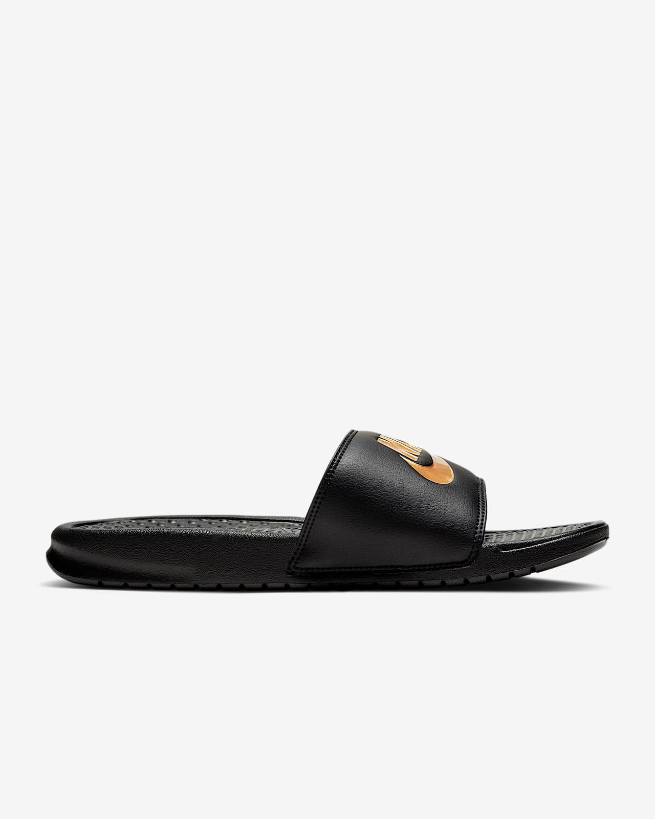 men's nike black gold slides