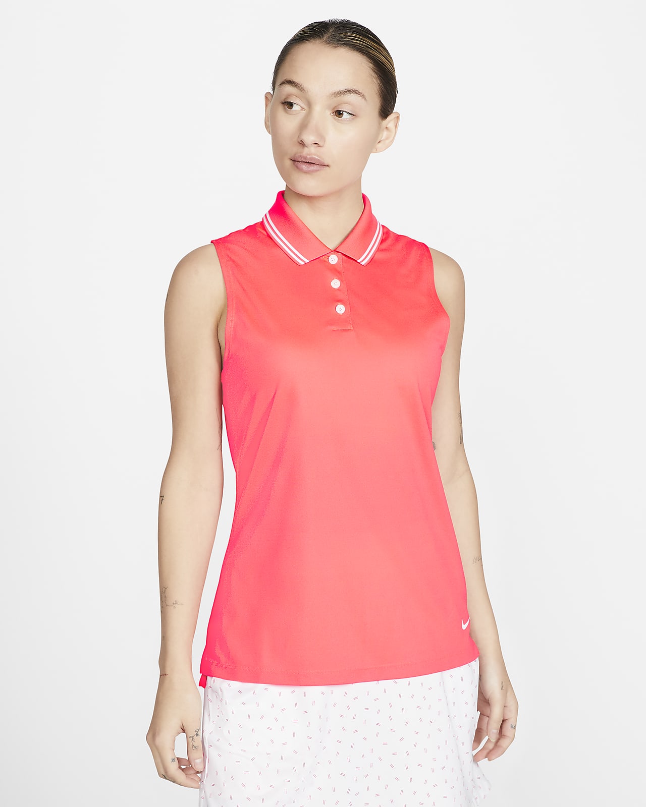 ladies red sleeveless golf shirt