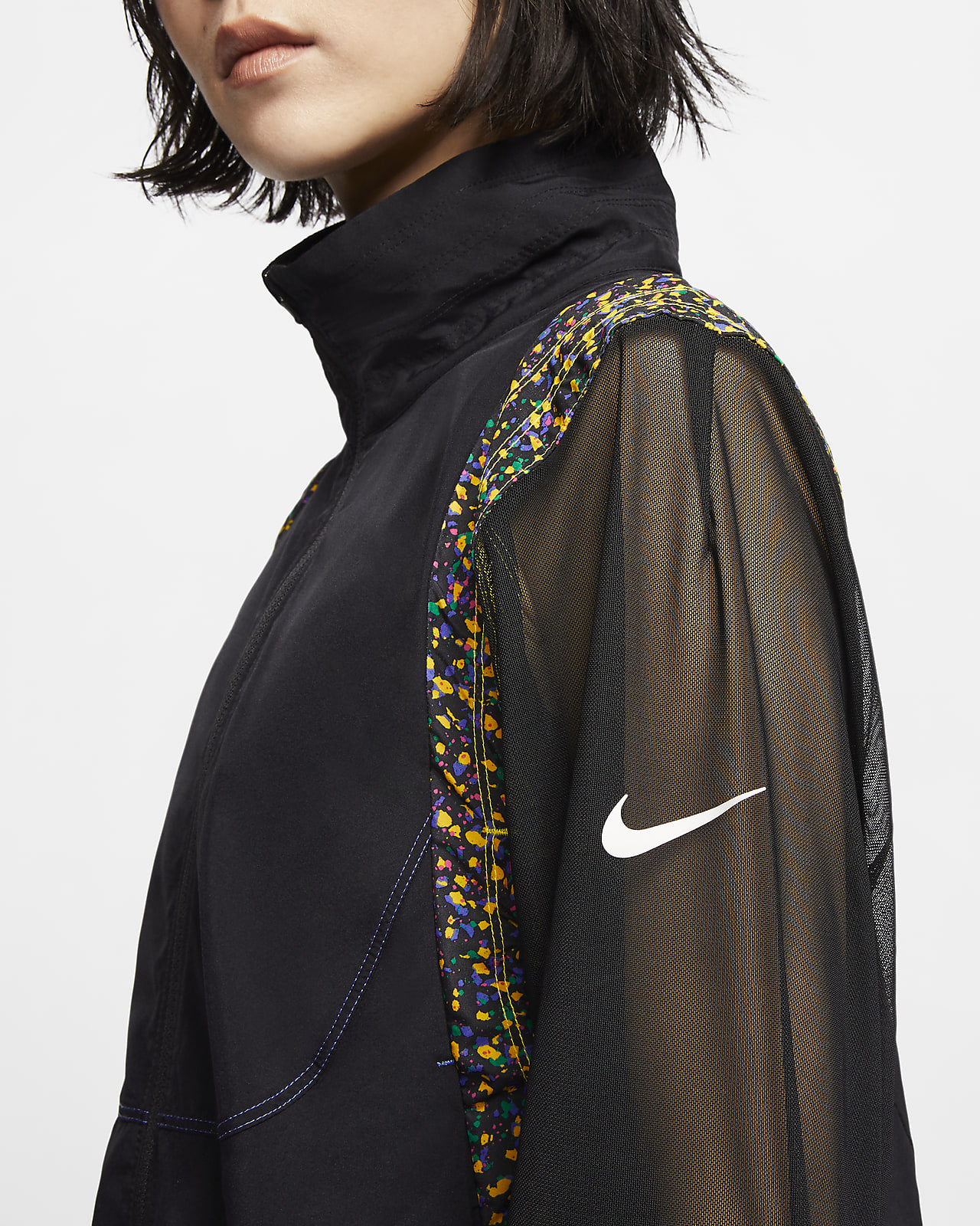 nike running jacket with printed panels in black