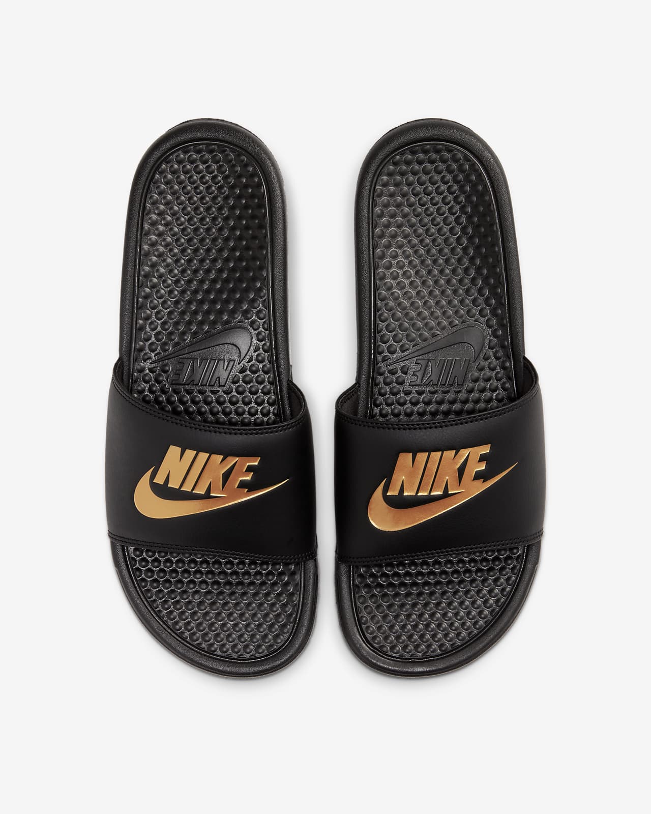nike slippers with gold check