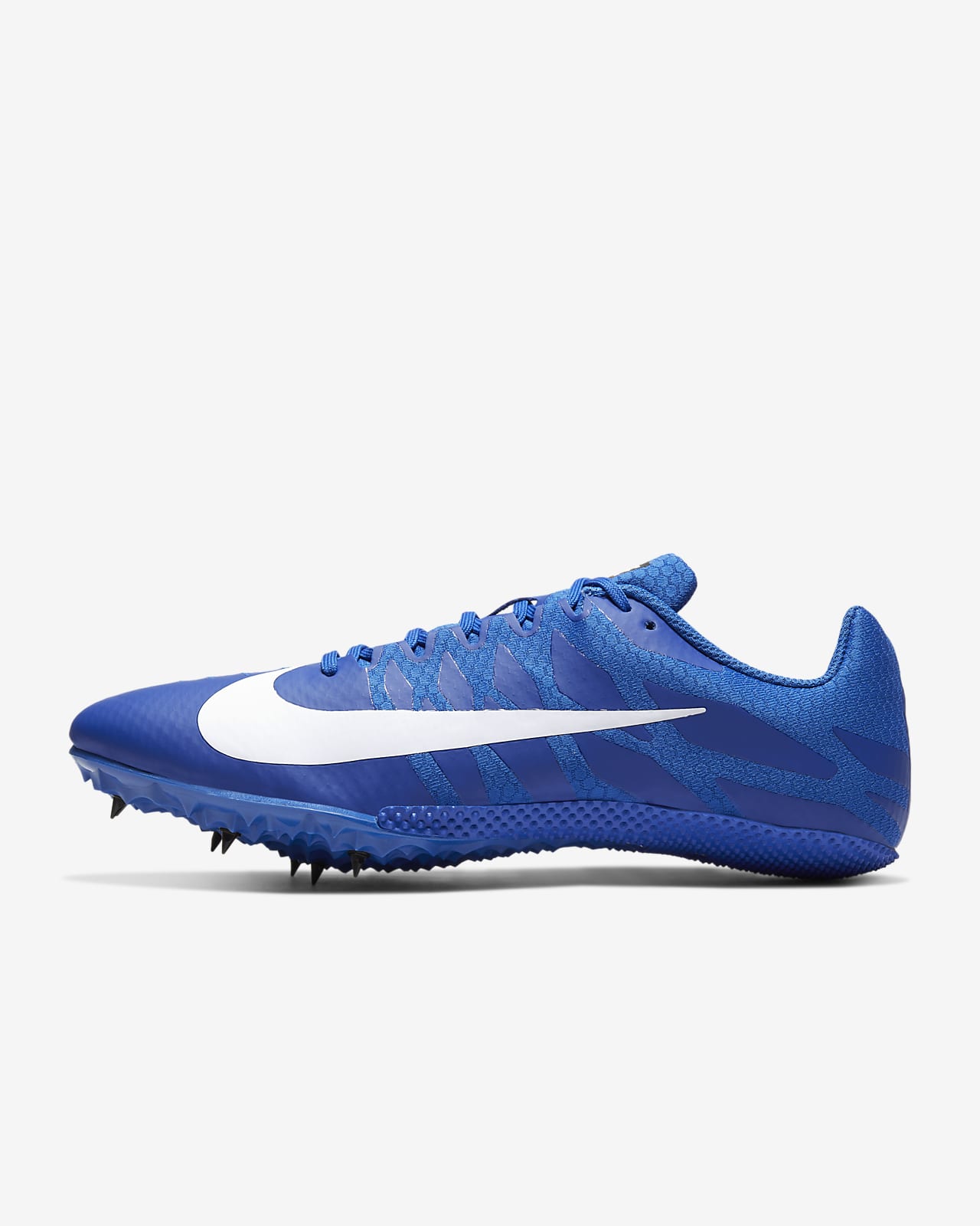 blue and white track spikes