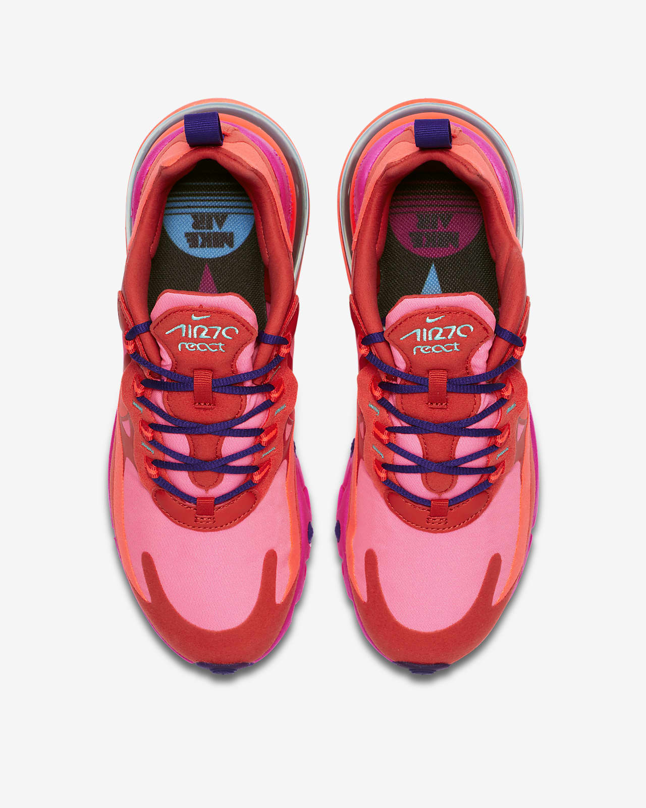 nike red and pink air max 270 react sneakers