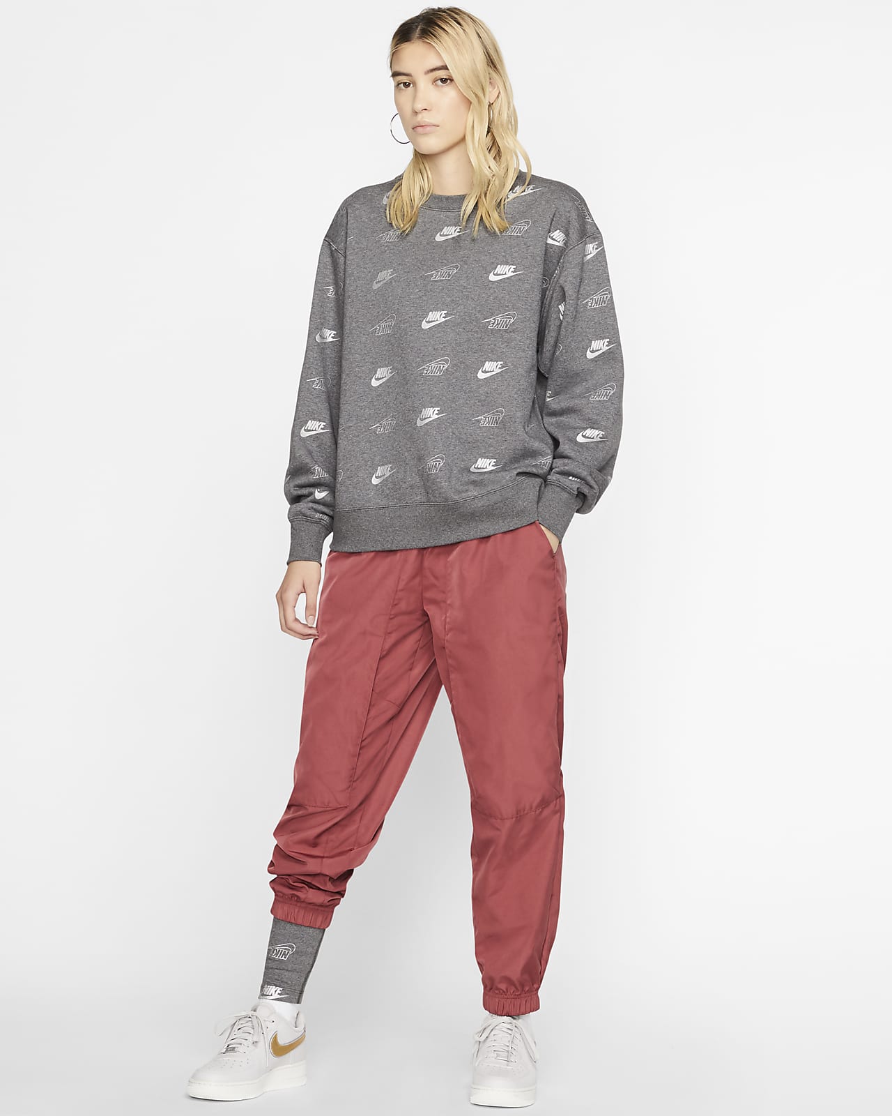 nike sportswear rally women's print metallic crew