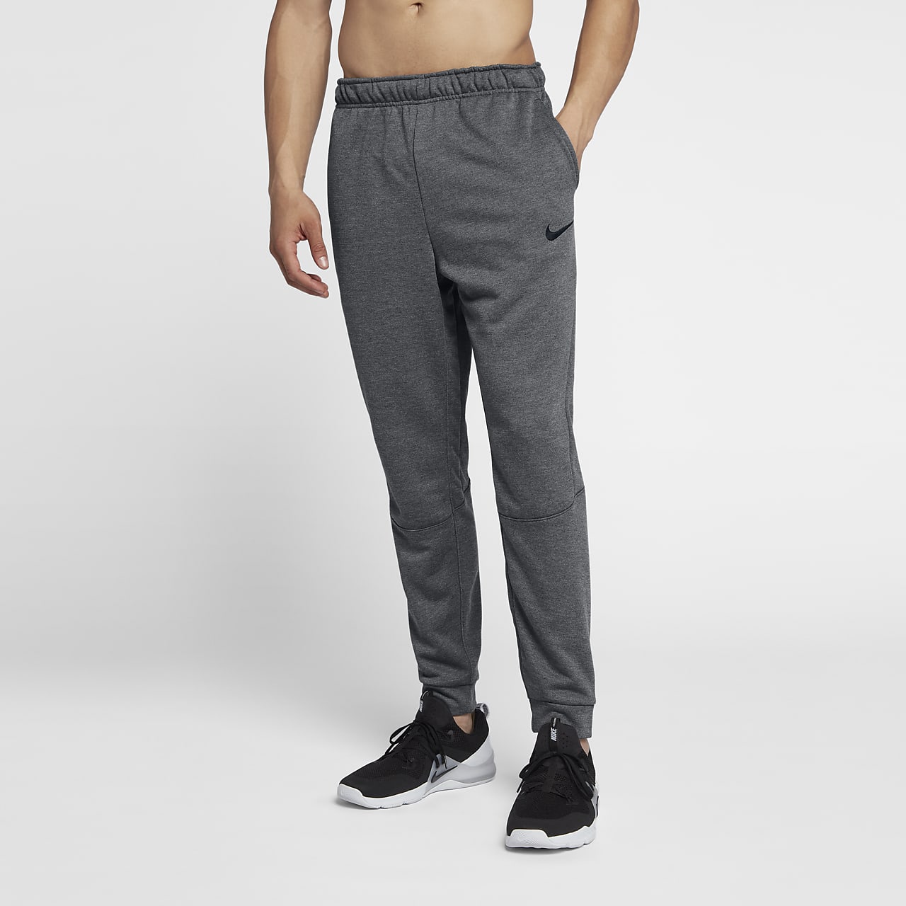 nike training tapered fleece pants in black