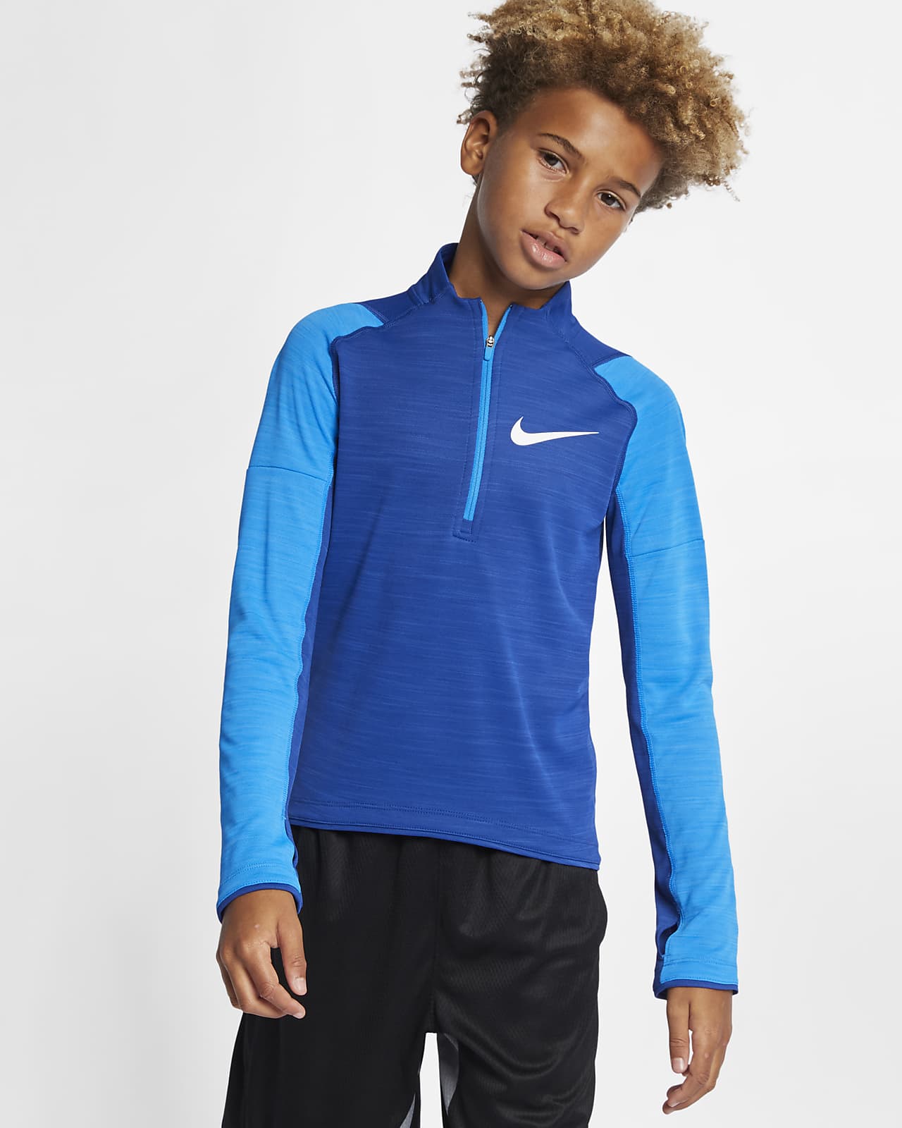 Nike Dri-FIT langermet løpeoverdel med glidelås i halsen til store barn (gutt)