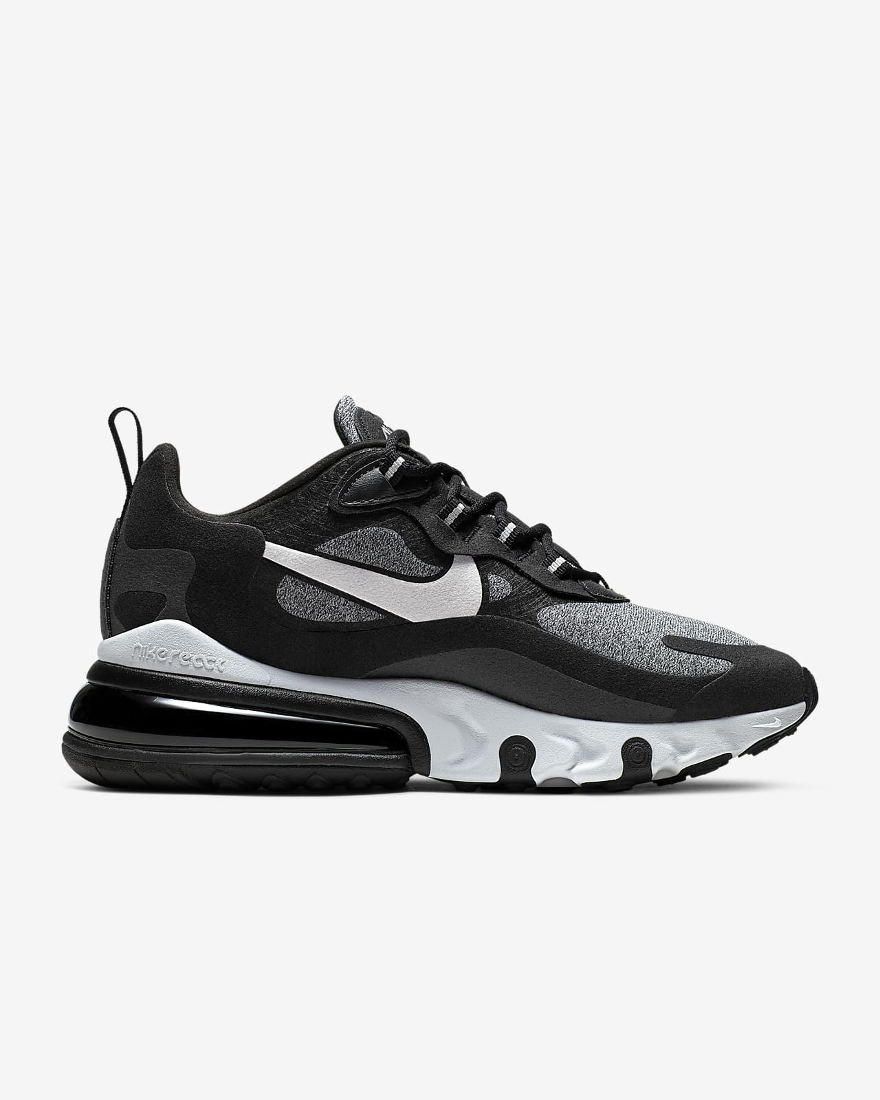 nike air max 270 react trainers in black and grey