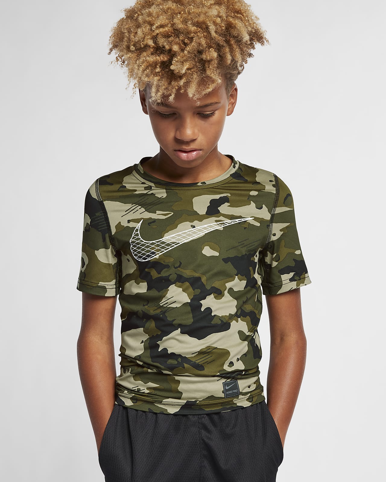 Nike Pro Boys' Short-Sleeve Camo Top. Nike AE