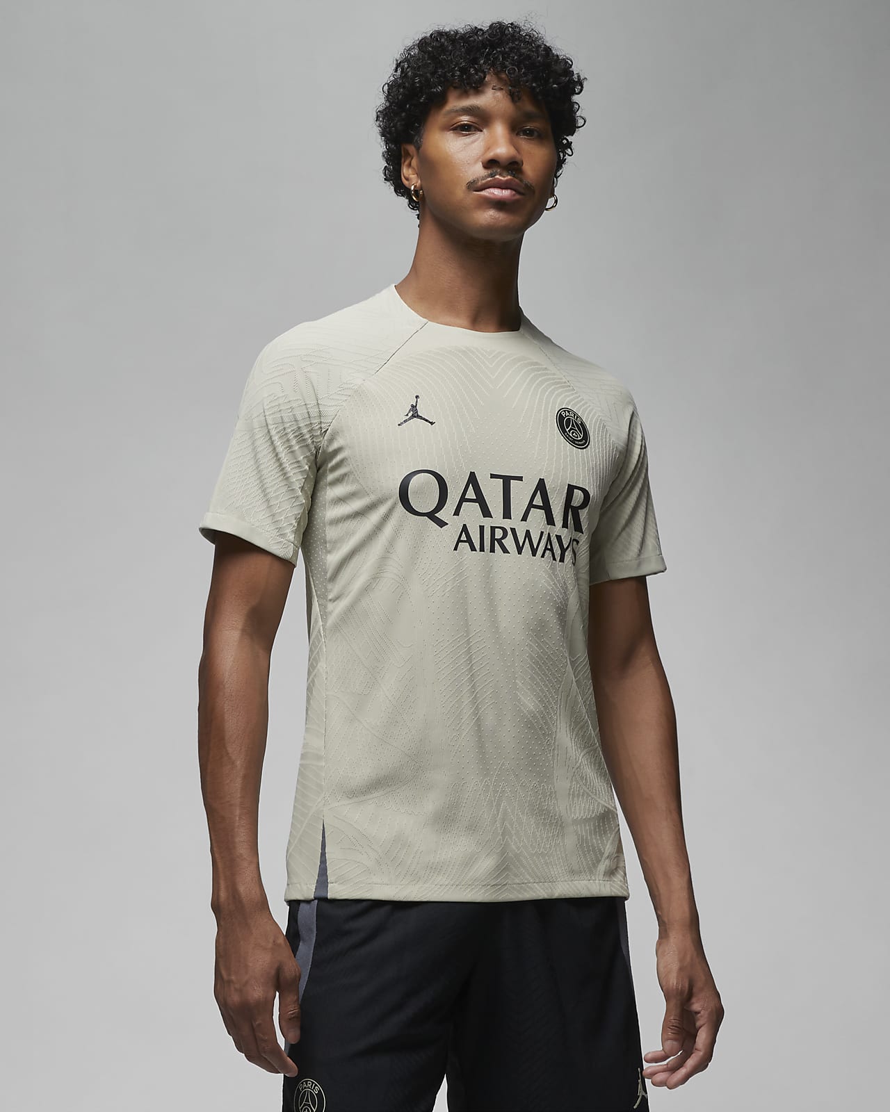 Camisola de futebol de malha de manga curta Jordan Dri-FIT ADV do terceiro equipamento Strike Elite Paris Saint-Germain para homem