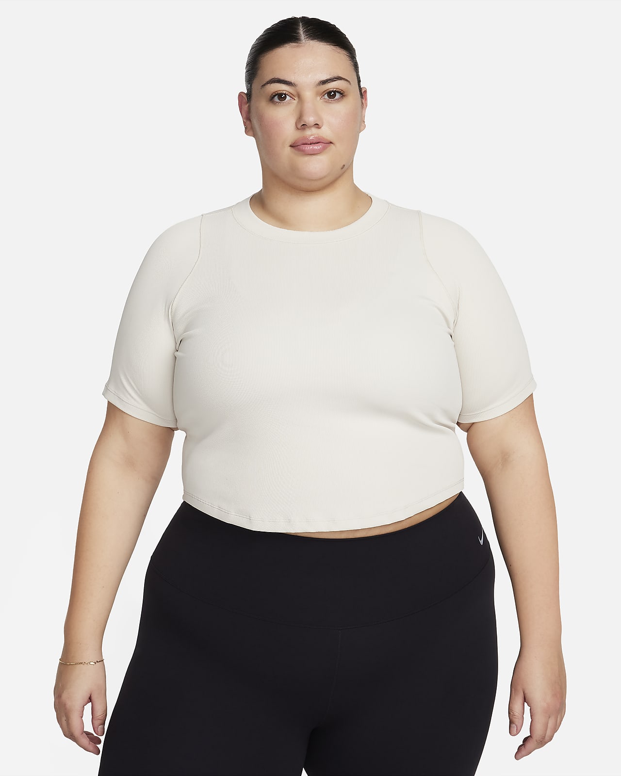 Γυναικεία κοντομάνικη μπλούζα crop Dri-FIT Nike Zenvy Rib (μεγάλα μεγέθη)