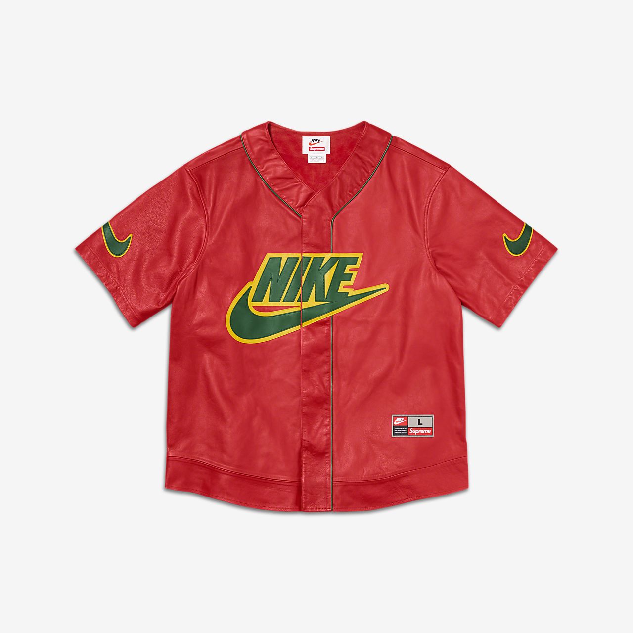 supreme nike leather baseball jersey red