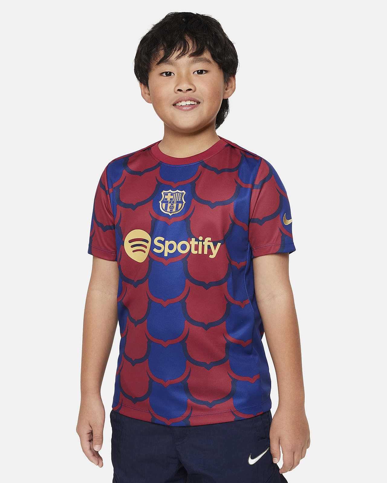 Camisola de futebol do equipamento de aquecimento Nike Dri-FIT Academy Pro FC Barcelona Júnior