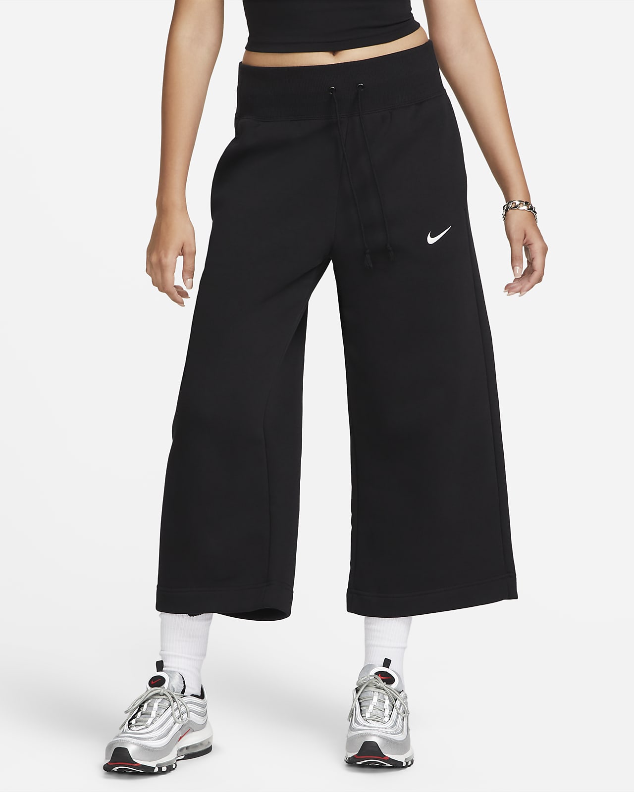 Calças de fato de treino recortadas de cintura subida Nike Sportswear Phoenix Fleece para mulher