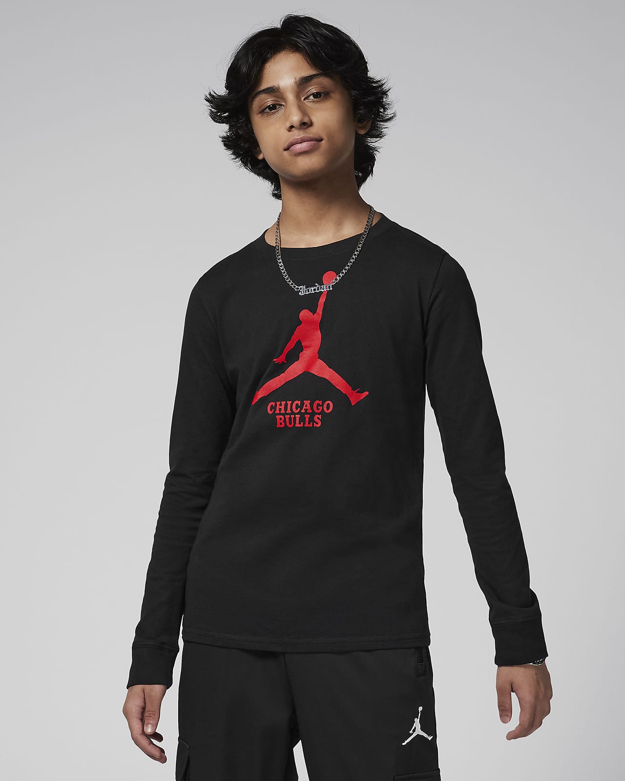 Langærmet Chicago Bulls Essential Jordan NBA-T-shirt til større børn (drenge)
