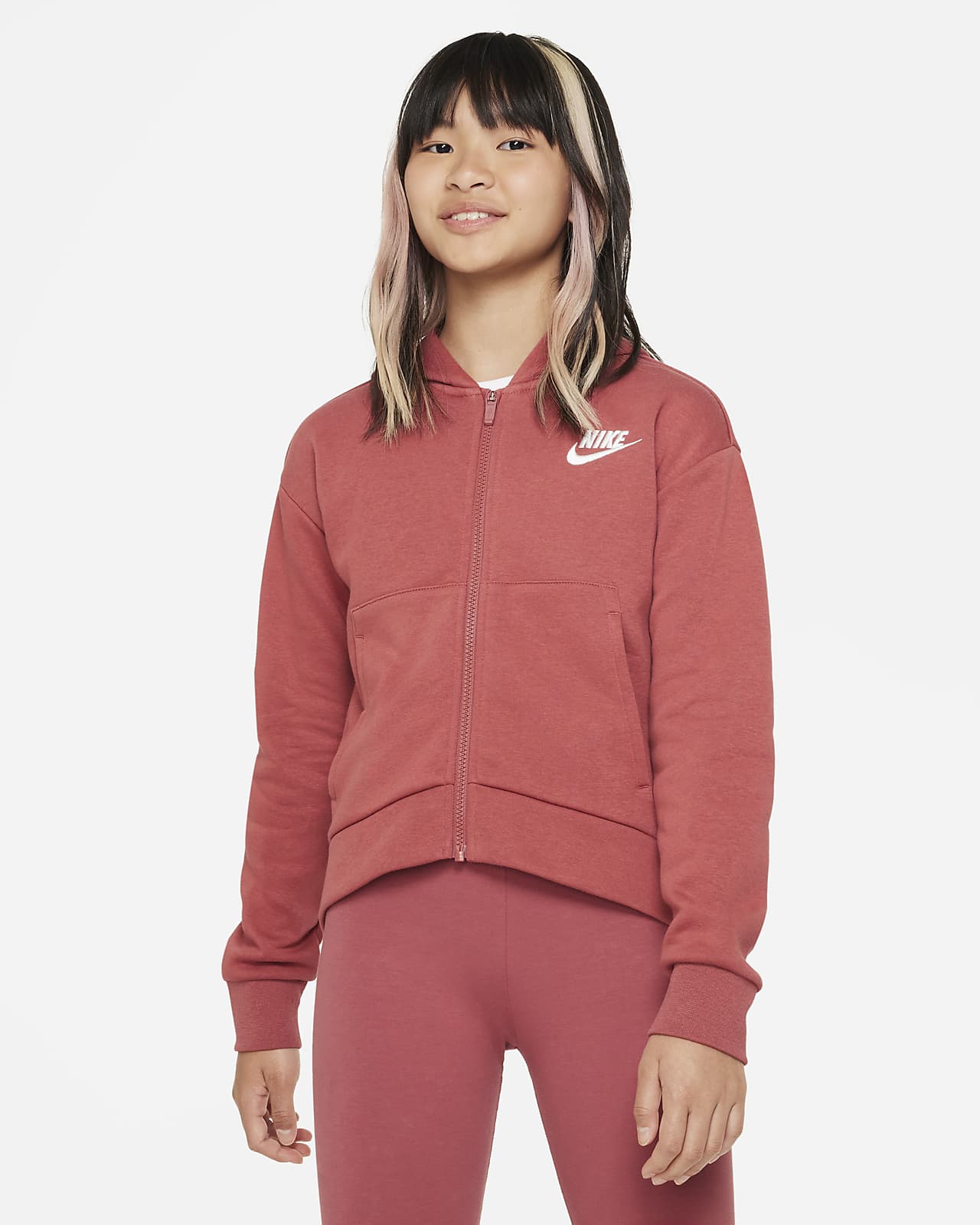 Nike Sportswear Club Fleece-hættetrøje med lynlås til store børn (piger)