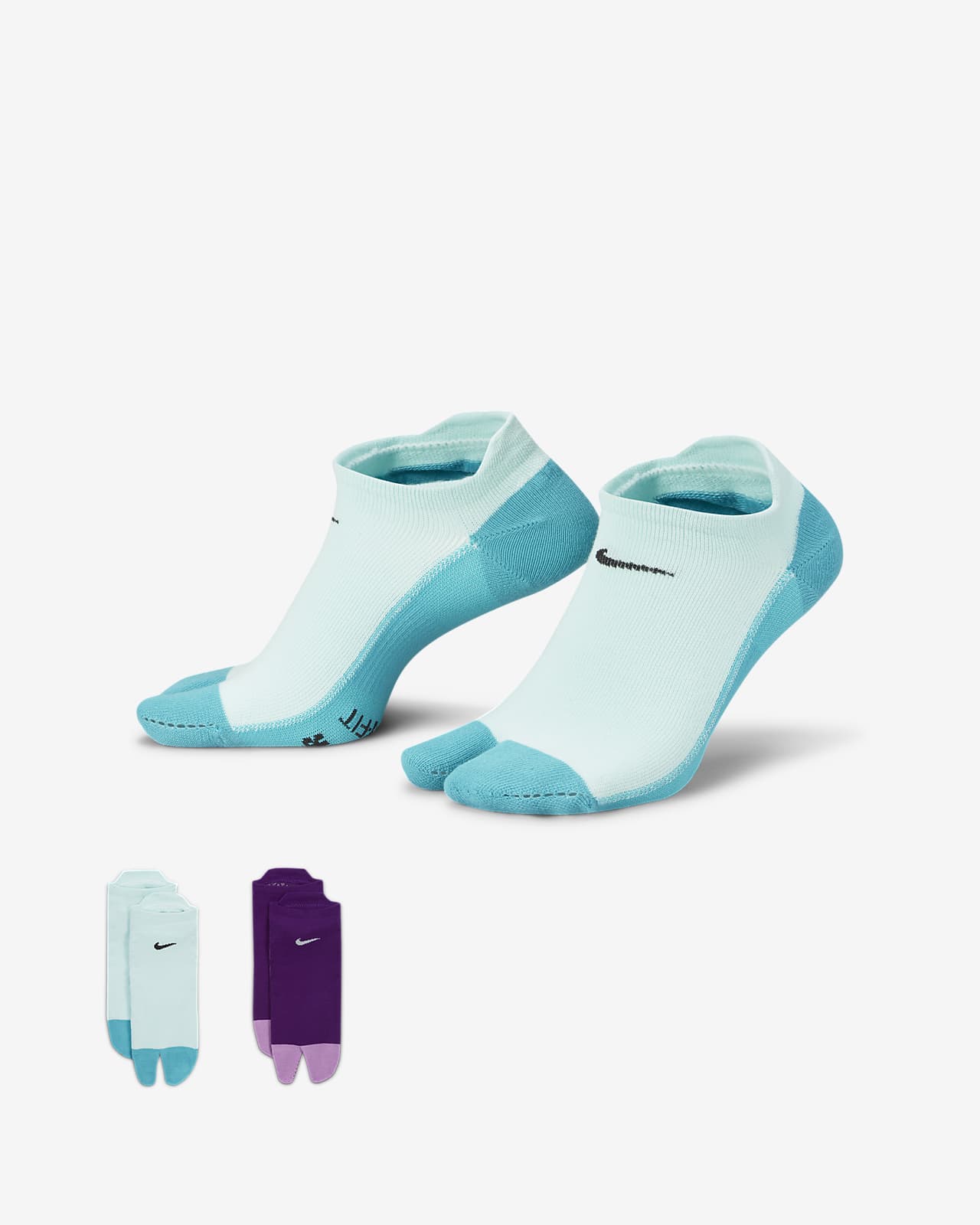 Ανάλαφρες χαμηλές κάλτσες με διαχωρισμένα δάχτυλα Nike Everyday Plus (δύο ζευγάρια)